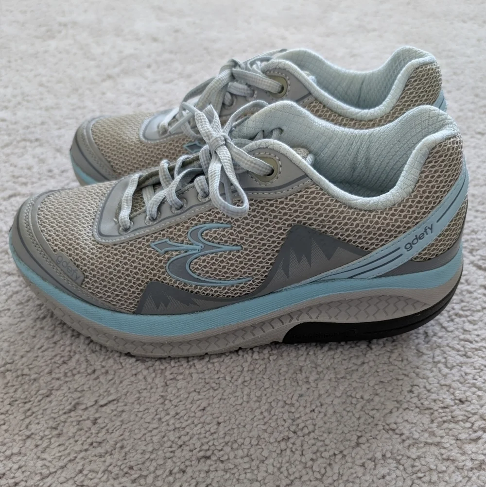 Gravity Defyer Womens Size 7 Gdefy Mighty Walk Shoes Versoshock Gray Blue Aqua